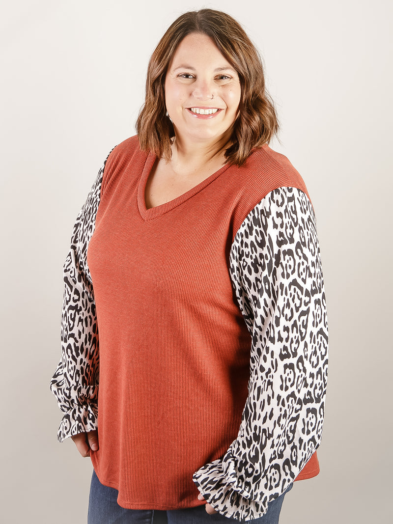 Curvy Rust Thermal with Animal Print Sleeve