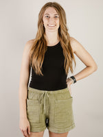 Olive Washed Drawstring Shorts