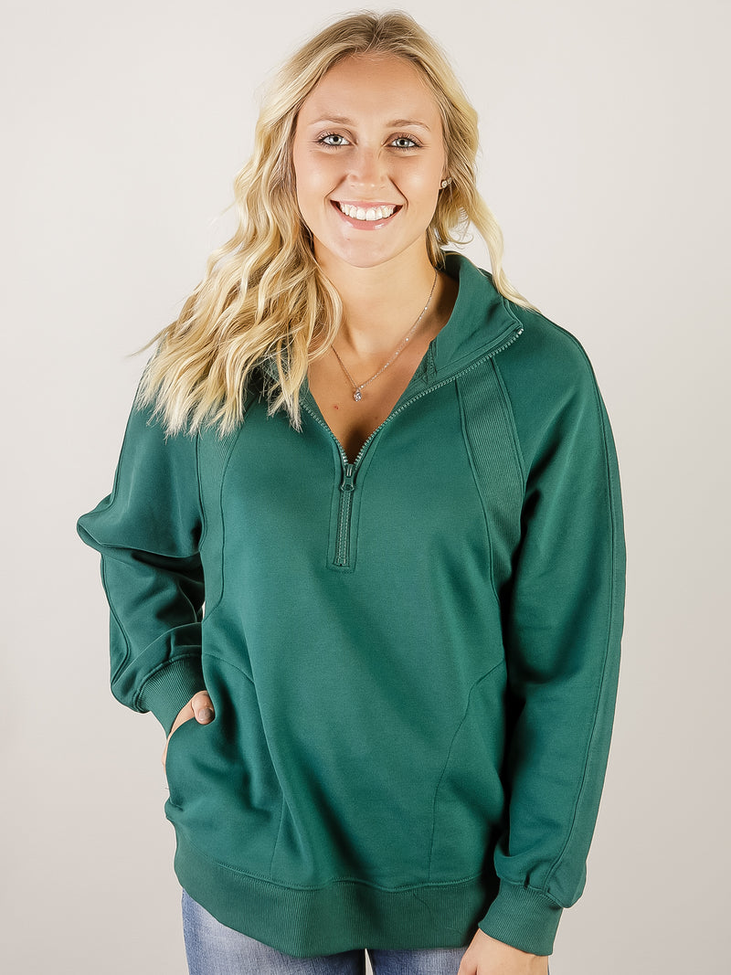 Green 1/4 Zip Relaxed Fit Sweatshirt