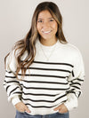 White Striped Exposed Seam Sweater