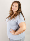Light Blue Striped V-Neck Knit Top