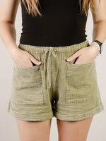 Olive Washed Drawstring Shorts