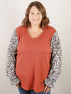 Curvy Rust Thermal with Animal Print Sleeve