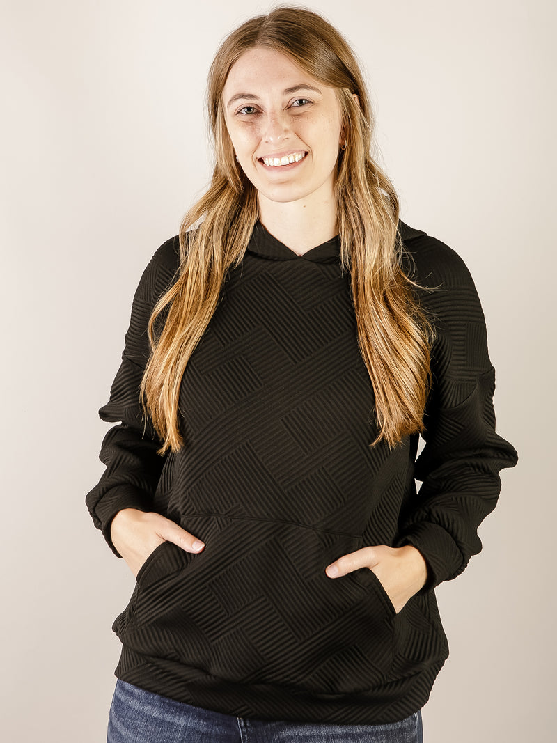 Black Textured Hooded Top