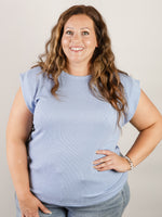 Blue Solid Slubbed Knit Top