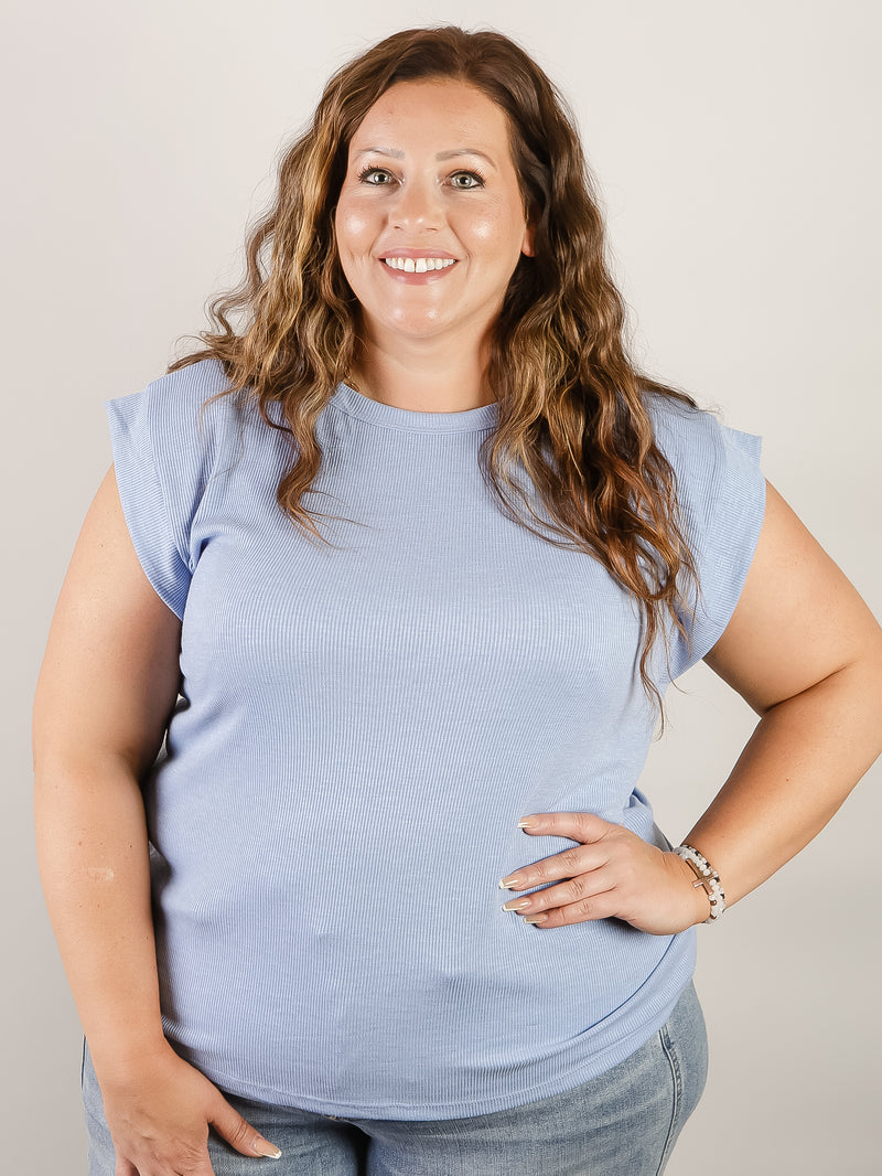 Blue Solid Slubbed Knit Top