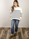 White Striped Exposed Seam Sweater