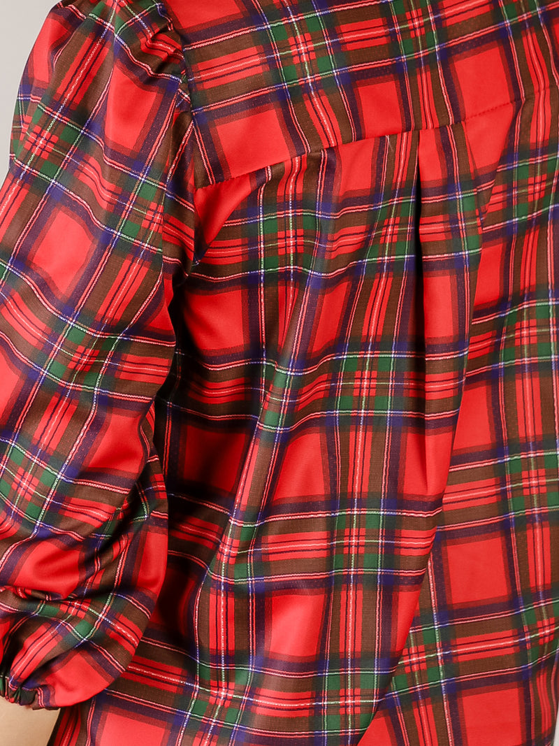 Red Plaid Tie Front Blouse