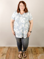 Curvy Light Blue and White Buttery Soft Floral Vneck