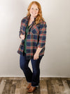 Navy with Red Plaid Button Down Flannel