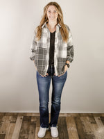 Ivory with Charcoal Mixed Plaid Shacket