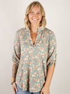 Teal Floral 3/4 Sleeve Knit Top
