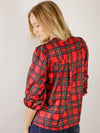 Red Plaid Tie Front Blouse