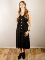 Black Knit Button Down Sleeveless Midi Dress
