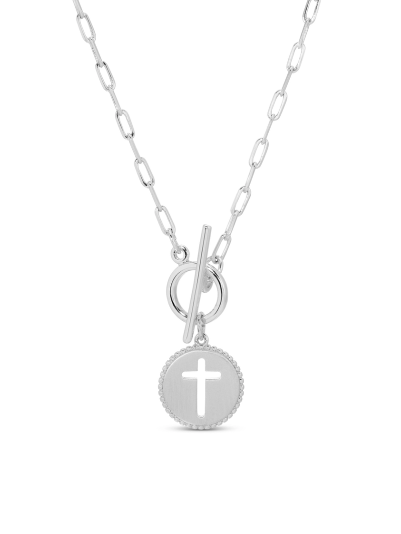 Silver Cross Paperclip Necklace