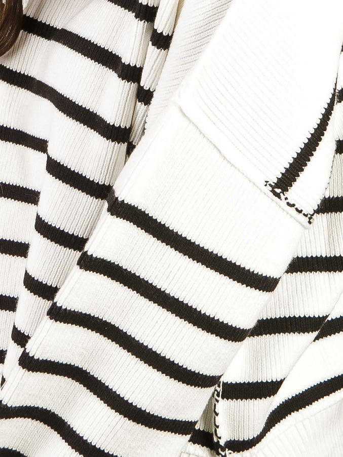 White Striped Exposed Seam Sweater