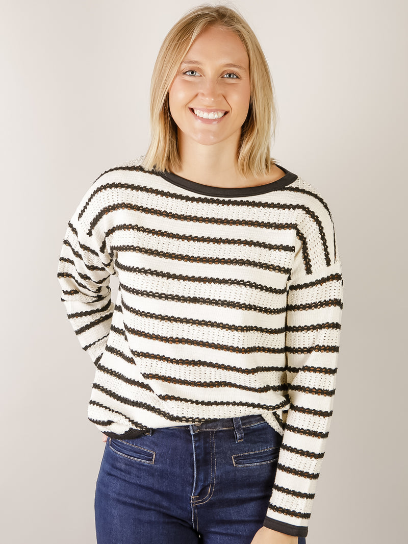 Ivory and Black Pointelle Sweater