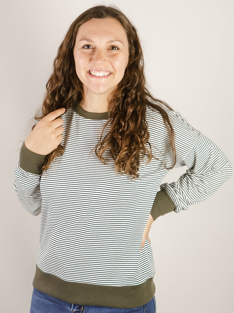 Hunter Green Striped Lightweight Pullover