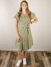 Washed Olive Button Down Shirt Dress