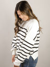White Striped Exposed Seam Sweater