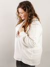 Curvy Oatmeal Split Neck Exposed Seam Top