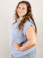 Blue Solid Slubbed Knit Top