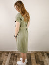 Washed Olive Button Down Shirt Dress