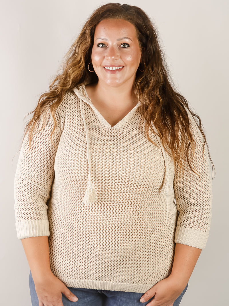 Natural Fishnet Hooded Sweater