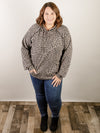 Curvy Charcoal Long Sleeve Animal Print Hooded Top