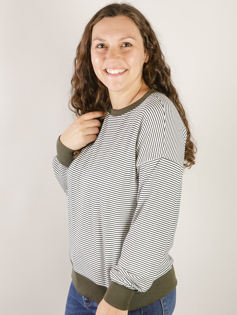 Hunter Green Striped Lightweight Pullover