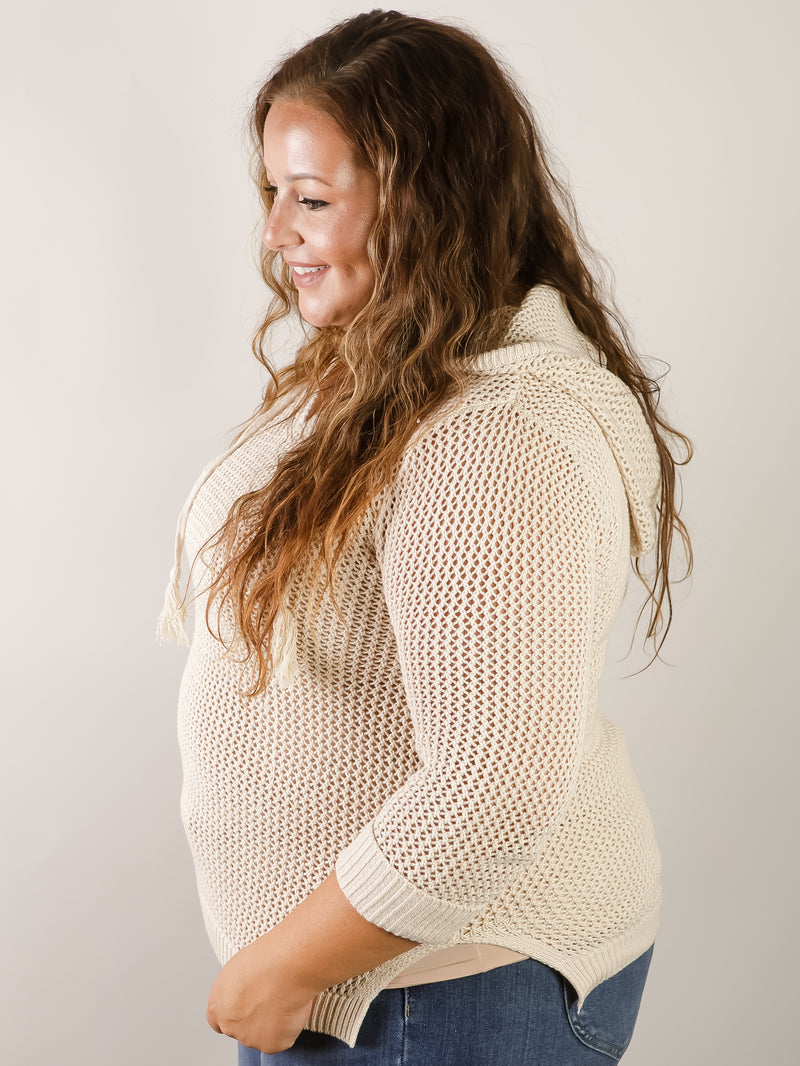 Natural Fishnet Hooded Sweater