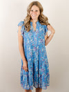 Sky Blue Floral V-Neck Dress