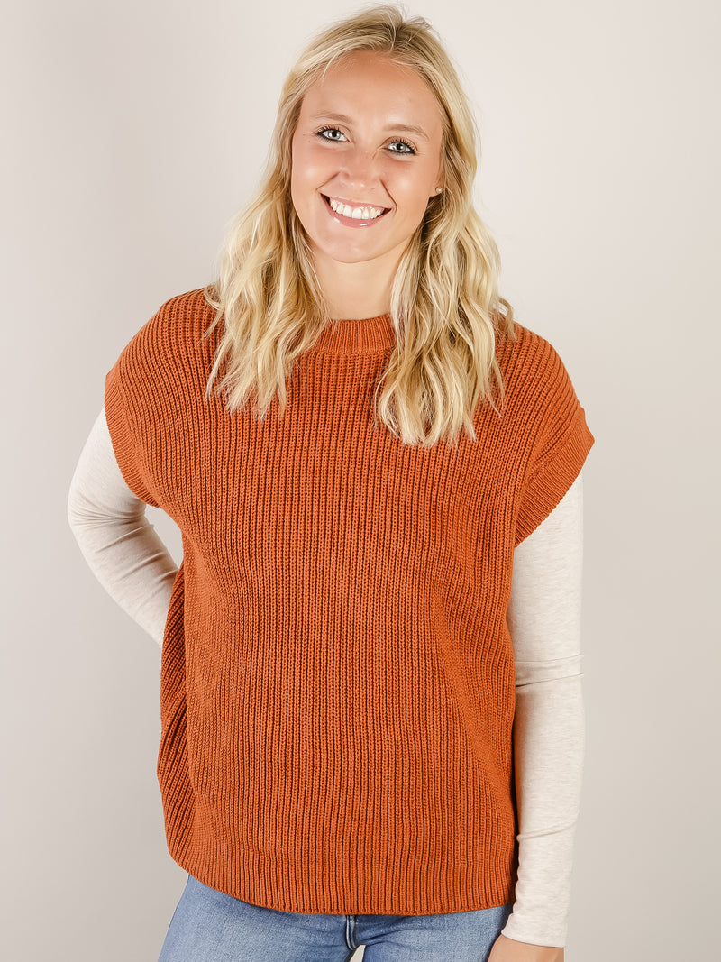 Rust Round Neck Sweater Vest