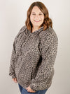 Curvy Charcoal Long Sleeve Animal Print Hooded Top