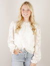 Cream Floral Jaquared Long Sleeve Blouse