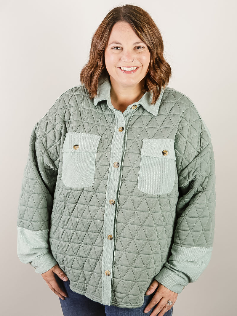 Curvy Sage Cozy Quilted Shacket