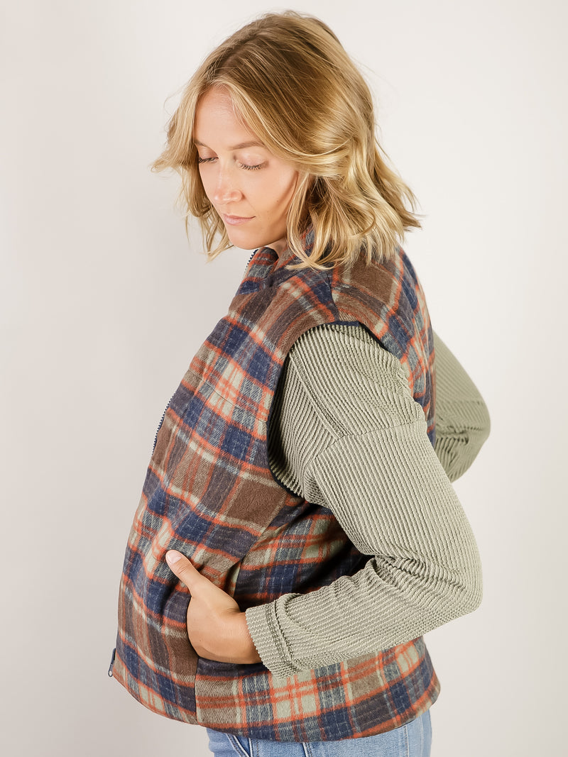 Corduroy and Plaid Reversible Vest