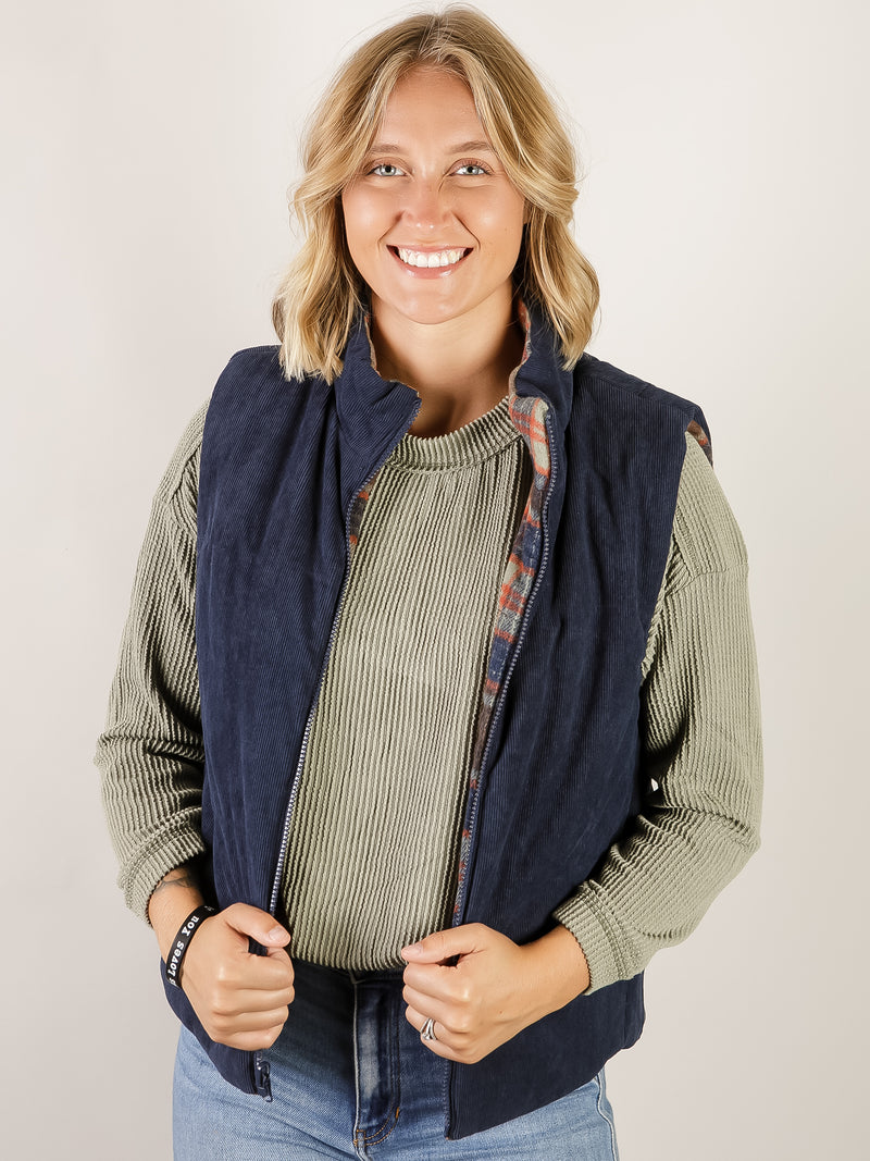 Corduroy and Plaid Reversible Vest