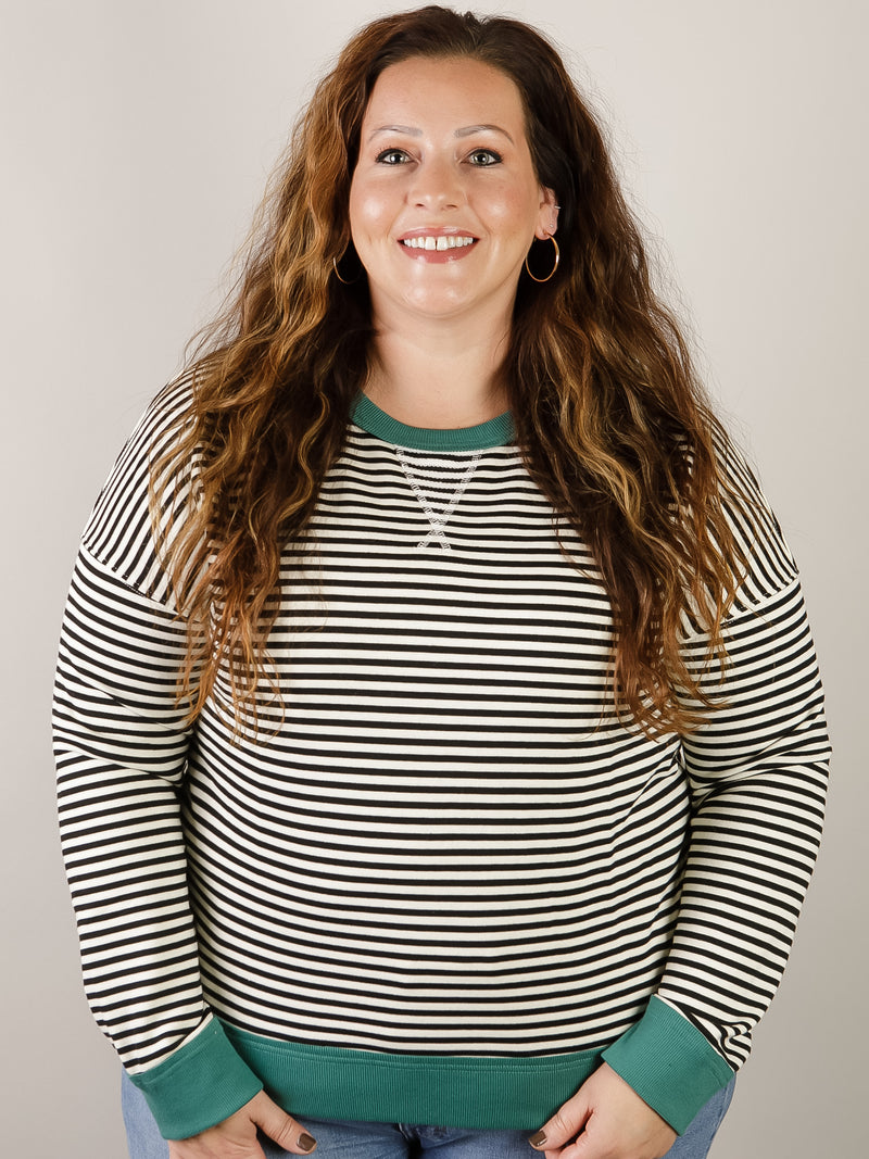 French Terry Black and White Striped Top