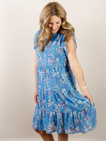 Sky Blue Floral V-Neck Dress