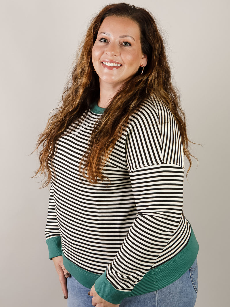 French Terry Black and White Striped Top