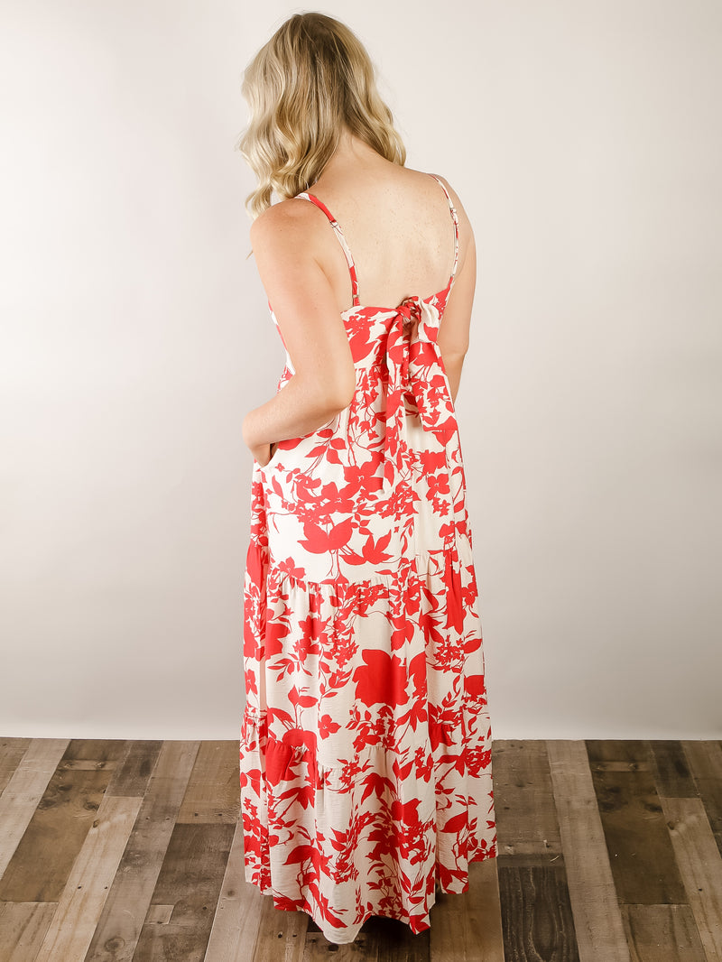 Ivory and Red Floral Maxi Dress