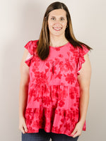 Curvy Hot Pink Floral Tiered Top