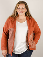 Rust Button Down Mixed Ribbed Hooded Jacket