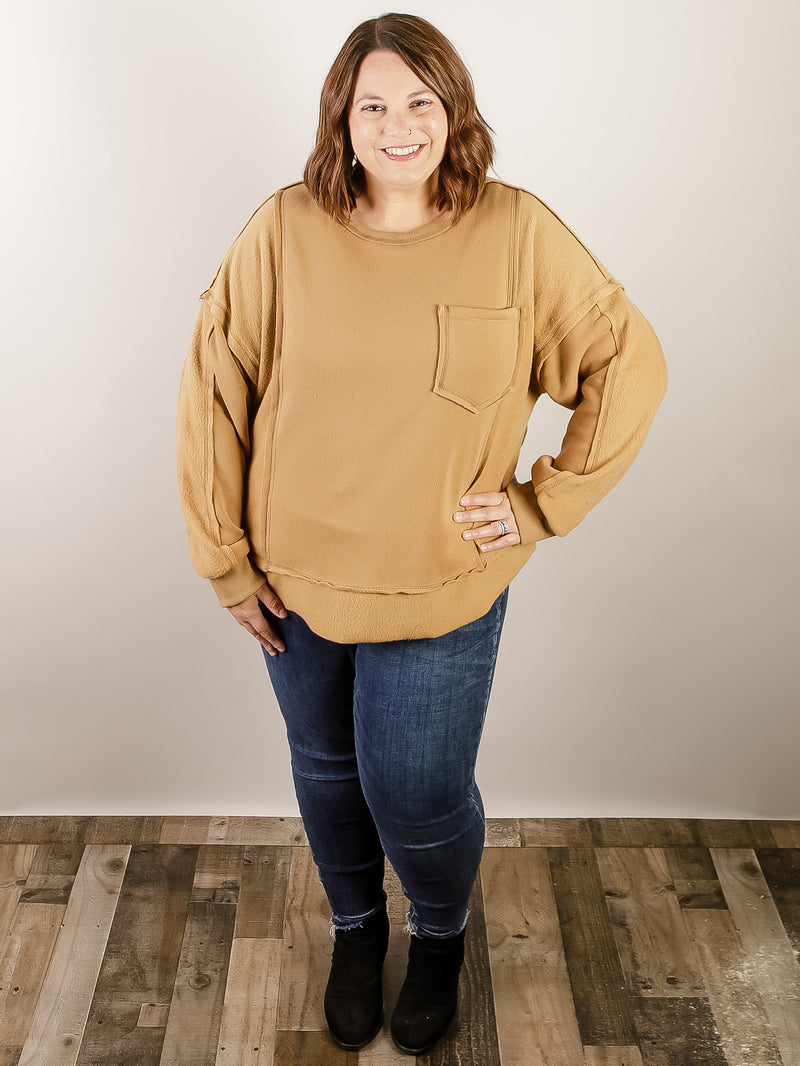 Curvy Camel French Terry Comfy Pullover