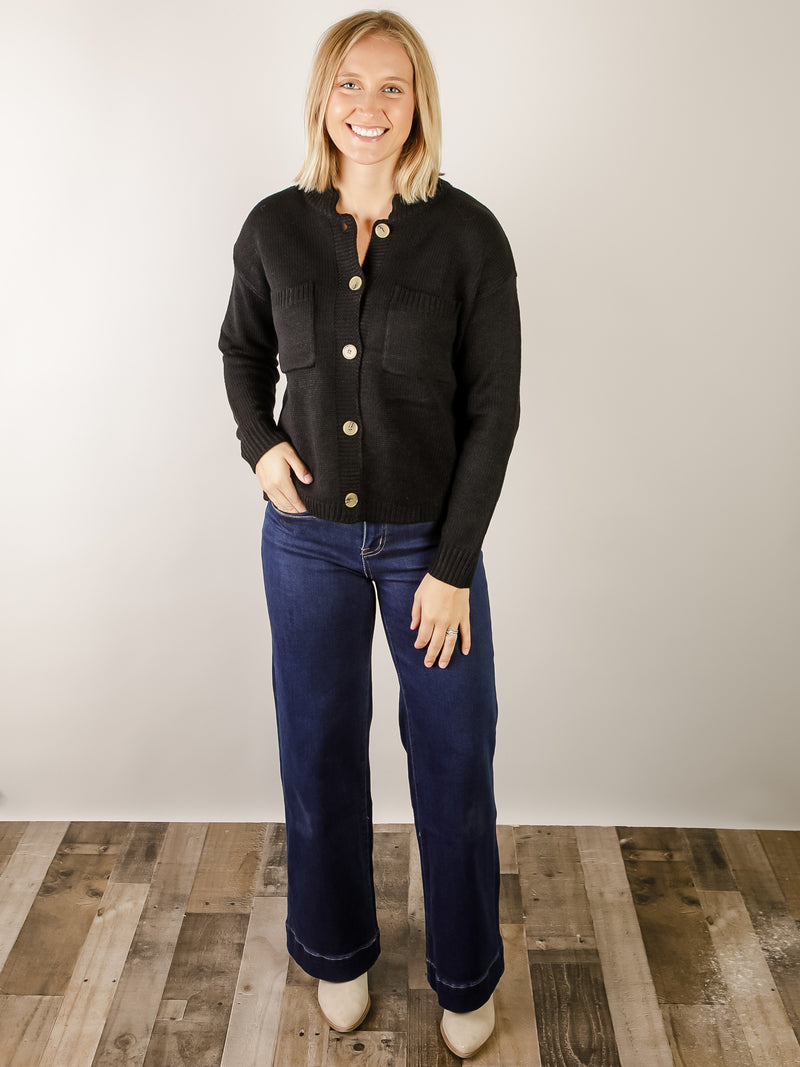 Black Button Down Sweater Cardigan
