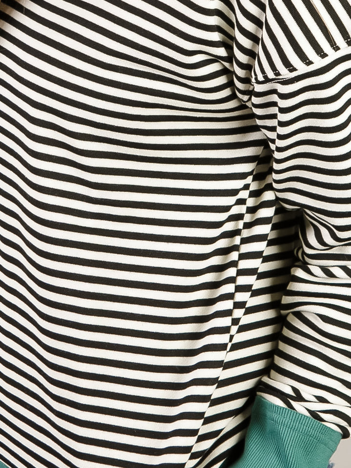 French Terry Black and White Striped Top