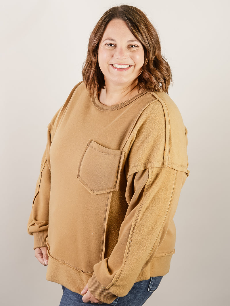 Curvy Camel French Terry Comfy Pullover