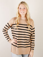 Camel with Black Stripe Pullover Sweater