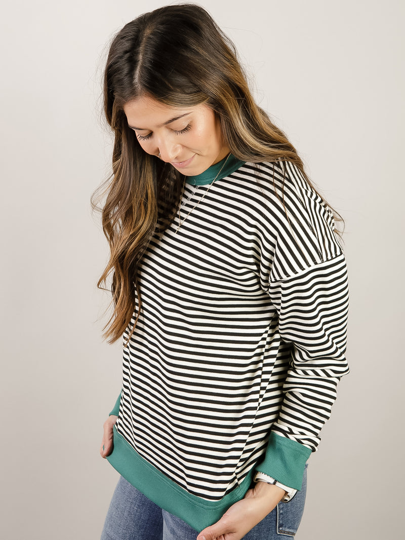 French Terry Black and White Striped Top